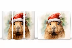 Christmas Capybara Tumbler Wrap. Capybara Watercolor Tumbler Product Image 2