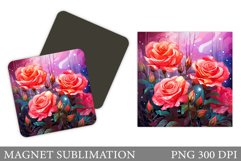 3D Roses Magnet. 3D Flowers Magnet Sublimation Product Image 1
