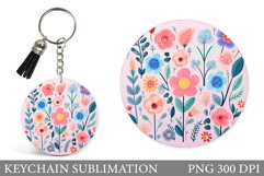 Flowers Keychain Sublimation. Flowers Round Keychain Product Image 1
