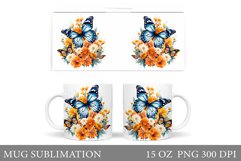 Butterflies Mug Sublimation. Flowers Mug Design Product Image 1