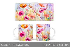 Wildflowers Mug Design. Watercolor Flowers Mug Sublimation Product Image 1