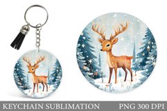 Cute Deer Keychain Design. Winter Deer Keychain Sublimation Product Image 1