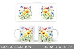 Wildflowers Mug Sublimation. Flowers Mug Wrap Design Product Image 1