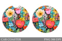 Flowers Car Coaster Design. Summer Car Coaster Sublimation Product Image 1