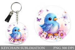 Cute Bird Keychain Sublimation. Spring Birds Keychain Design Product Image 1