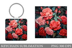 Roses Keychain Design. Flowers Square Keychain Sublimation Product Image 1