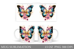 Butterflies Mug Sublimation. Flowers Mug Design Product Image 1