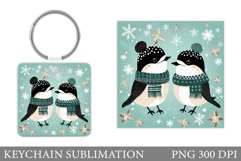Cute Bird Keychain Sublimation. Winter Birds Keychain Design Product Image 1