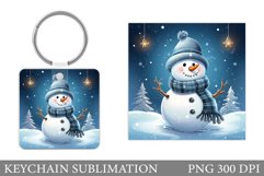 Snowman Keychain Sublimation. Cute Snowman Square Keychain Product Image 1