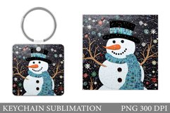 Snowman Keychain Sublimation. Cute Snowman Square Keychain Product Image 1