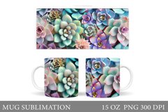 Succulents Mug Design. 3D Flowers Mug Sublimation Product Image 1