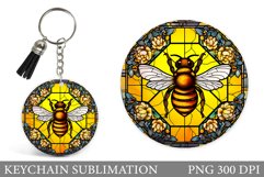 Bee Keychain Sublimation. Stained Glass Bee Keychain Product Image 1