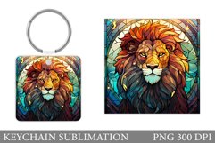 Lion Keychain Sublimation. Stained Glass Lion Keychain Product Image 1
