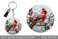 Cardinal Keychain Sublimation. Winter Bird Round Keychain Product Image 1