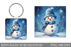 Cute Snowman Keychain Design. Winter Keychain Sublimation Product Image 1