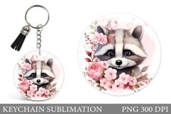 Cute Raccoon Keychain. Raccoon Flowers Keychain Design Product Image 1