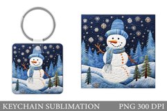 Snowman Keychain Design. Winter Square Keychain Sublimation Product Image 1