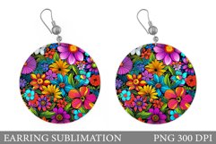 Flowers Earring Sublimation. Flowers Round Earring Design Product Image 1