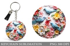 Birds Keychain Sublimation. Flowers Round Keychain Design Product Image 1