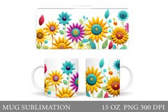 Sunflowers Mug Sublimation. Colorful Flowers Mug Wrap Design Product Image 1
