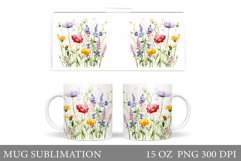Wildflowers Mug Sublimation. Flowers Mug Wrap Design Product Image 1