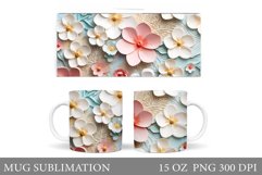 3D Flowers Mug Sublimation. Summer Mug Wrap Design Product Image 1
