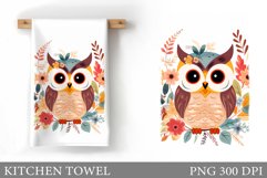 Cute Owl Kitchen Towel. Flowers Kitchen Towel Sublimation Product Image 1