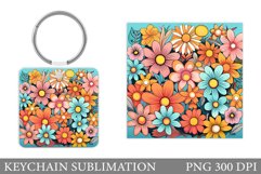 Colorful Flowers Keychain. Flowers Keychain Sublimation Product Image 1