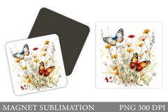 Butterflies Magnet Sublimation. Flowers Magnet Design Product Image 1