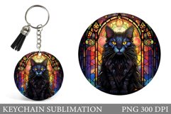Cat Round Keychain Design. Stained Glass Cat Keychain Product Image 1