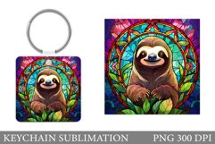 Stained Glass Sloth Keychain. Sloth Keychain Sublimation Product Image 1