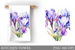 Irises Kitchen Towel Design. Flowers Kitchen Towel Product Image 1