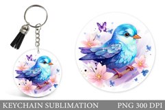 Cute Bird Keychain Sublimation. Spring Birds Round Keychain Product Image 1