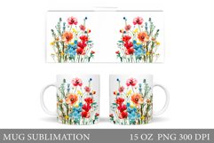 Wildflowers Mug Sublimation. Flowers Mug Wrap Design Product Image 1
