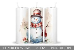 Snowman Watercolor Tumbler Wrap. Winter Tumbler Wrap Design Product Image 1