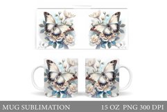 Butterflies Mug Sublimation. Flowers Mug Design Product Image 1