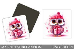 Cute Owl Valentine Magnet. Valentine Owl Magnet Sublimation Product Image 1