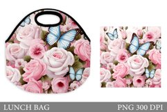 Butterflies Lunch Bag Sublimation. Roses Lunch Bag Design Product Image 1