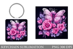 Butterfly Keychain Sublimation. Flowers Keychain Design Product Image 1