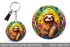 Sloth Keychain Design. Stained Glass Sloth Round Keychain Product Image 1