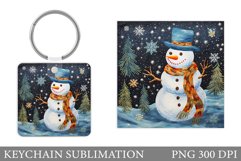 Snowman Keychain Sublimation. Christmas Square Keychain Product Image 1