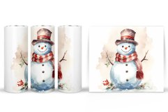 Snowman Watercolor Tumbler Wrap. Winter Tumbler Wrap Design Product Image 2