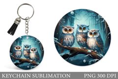 Owls Family Keychain Design. Owls Round Keychain Sublimation Product Image 1