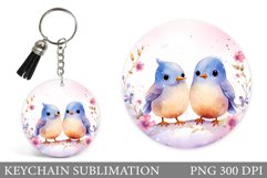 Spring Birds Round Keychain. Cute Birds Keychain Sublimation Product Image 1