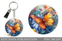 Butterfly Keychain Sublimation. Round Keychain Butterfly Product Image 1