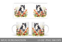 Horse Mug Wrap Design. Horse Flowers Mug Wrap Sublimation Product Image 1