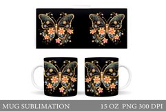 Butterflies Mug Sublimation. Flowers Mug Design Product Image 1