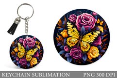 Butterfly Keychain Design. Flowers Keychain Sublimation Product Image 1