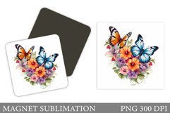 Butterflies Magnet Sublimation. Flowers Magnet Design Product Image 1