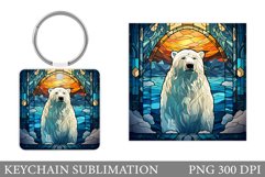 Stained Glass Bear Keychain. Polar Bear Keychain Sublimation Product Image 1